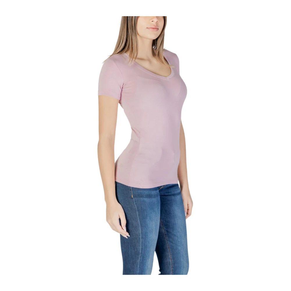 Guess Roze V-hals T-shirt met korte mouwen Pink Dames