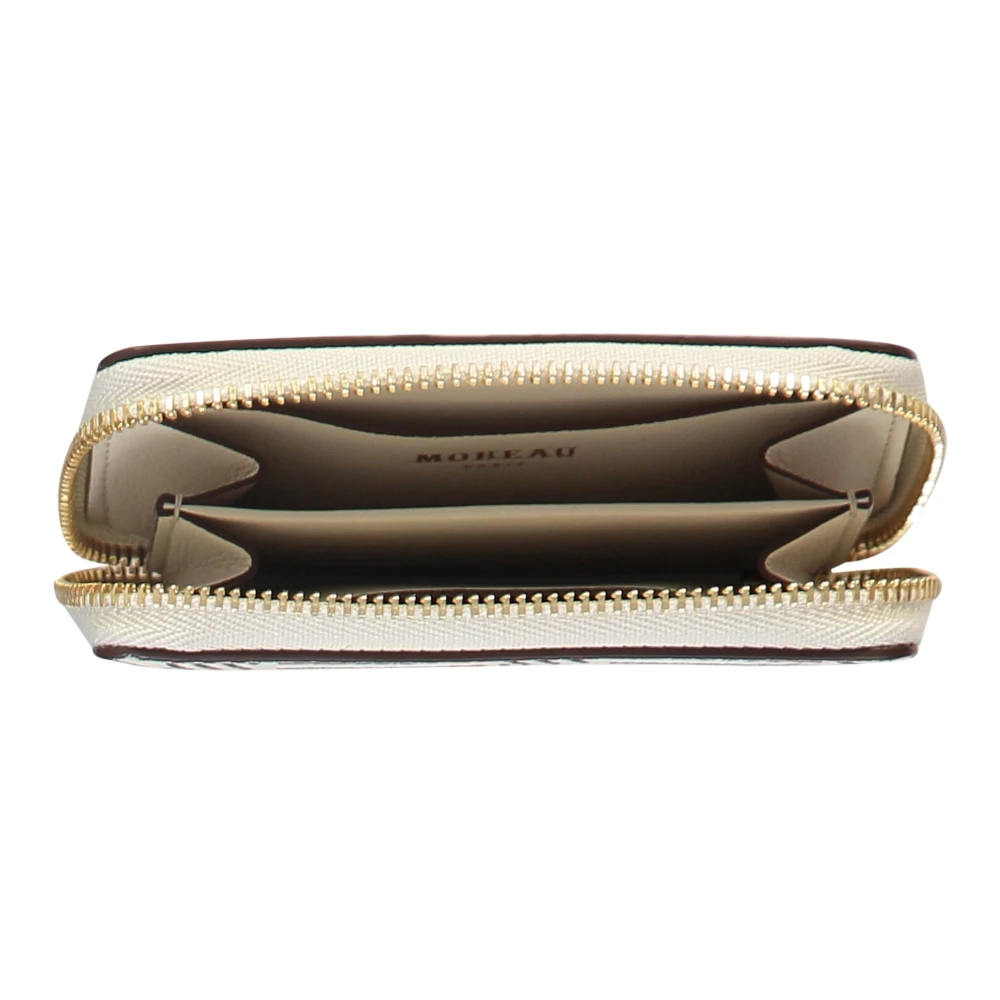 Moreau Paris Korrelig leren ritsportemonnee met logo Beige Dames