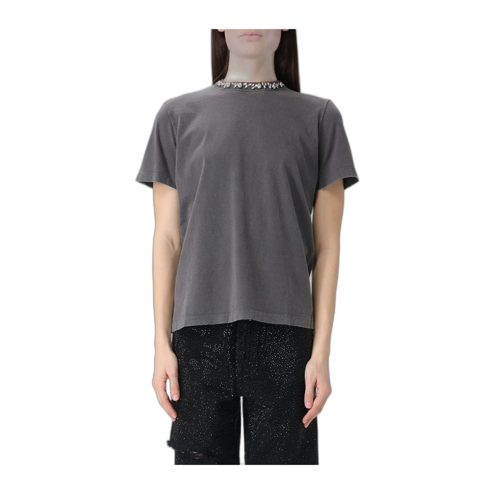 Golden Goose Vrouw Grijs Tops Dames, M, Katoen, Katoenen T-Shirt Met Kristalversiering