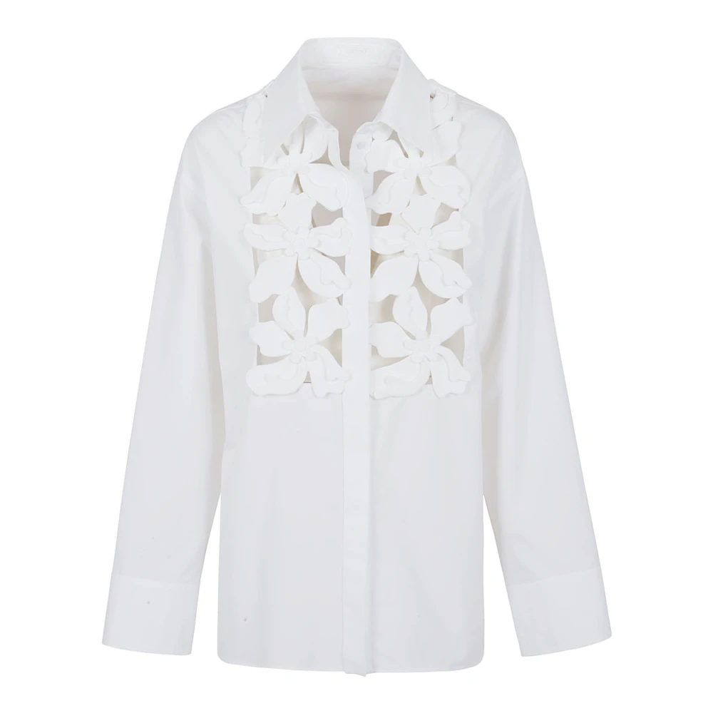 Valentino Garavani Witte Katoenen Bloemenapplicatie Overhemd White Dames