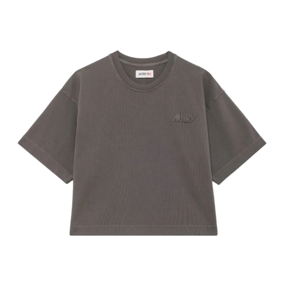 Autry Zwaar Katoenen T-Shirt met Geborduurd Logo Gray Dames