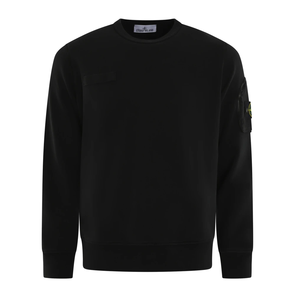 Stone Island Zwarte Geribbelde Trui met Ritssluiting Zak Black Heren