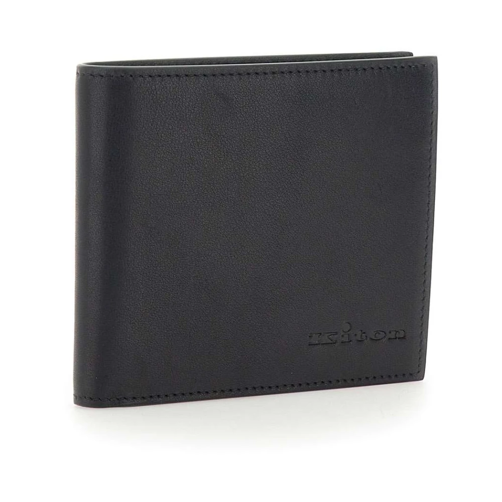 Kiton Zwarte leren portemonnee met reliëflogo Black Heren