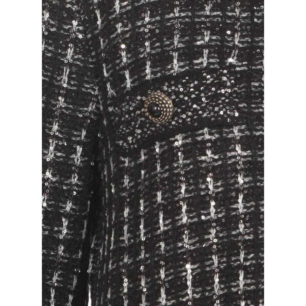 D.Exterior Zwarte Wollen Blend Franje Jas Black Dames