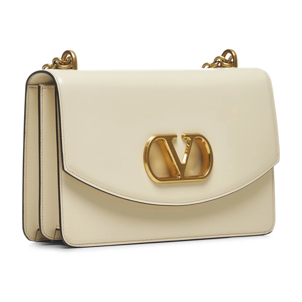 Valentino Garavani Metalen VLogo Ketting Schoudertas Beige Dames
