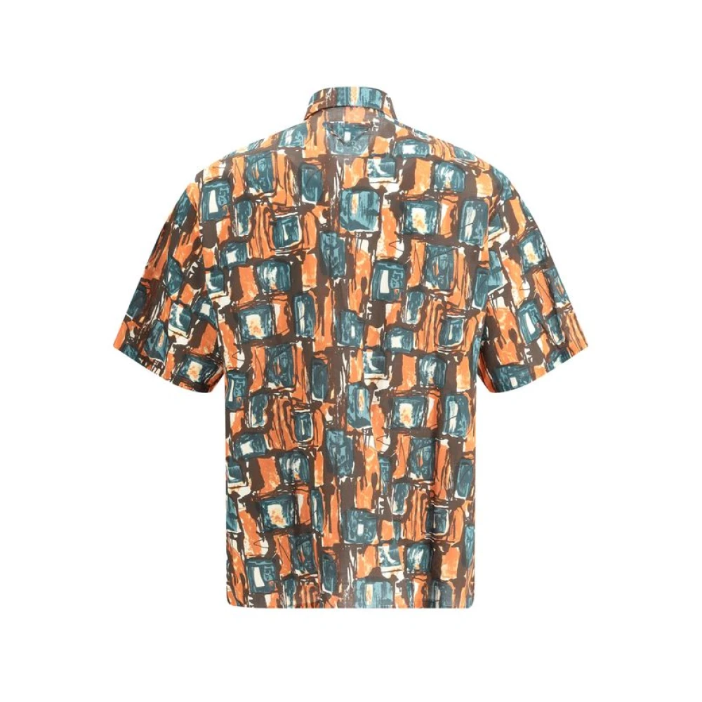 Prada Geometrisch Katoenen Overhemd met Korte Mouwen Multicolor Heren