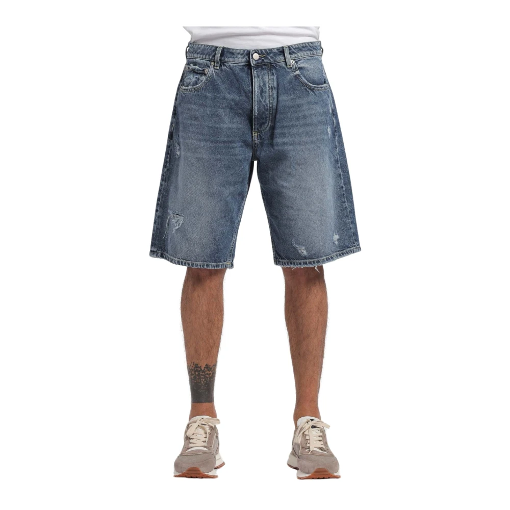 Icon Denim Bermuda Shorts met Medium Wassing en Gescheurde Details Blue Heren