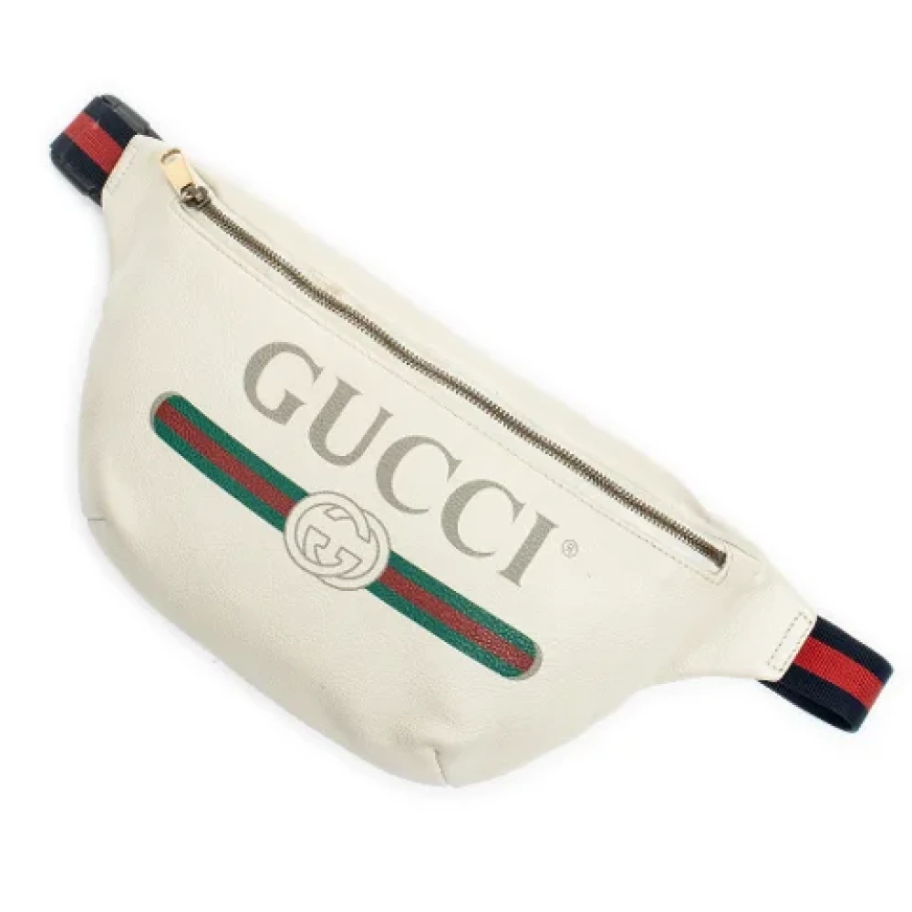 Gucci Vintage Beige Canvas Riemtas met Gucci Web Logo Beige Dames