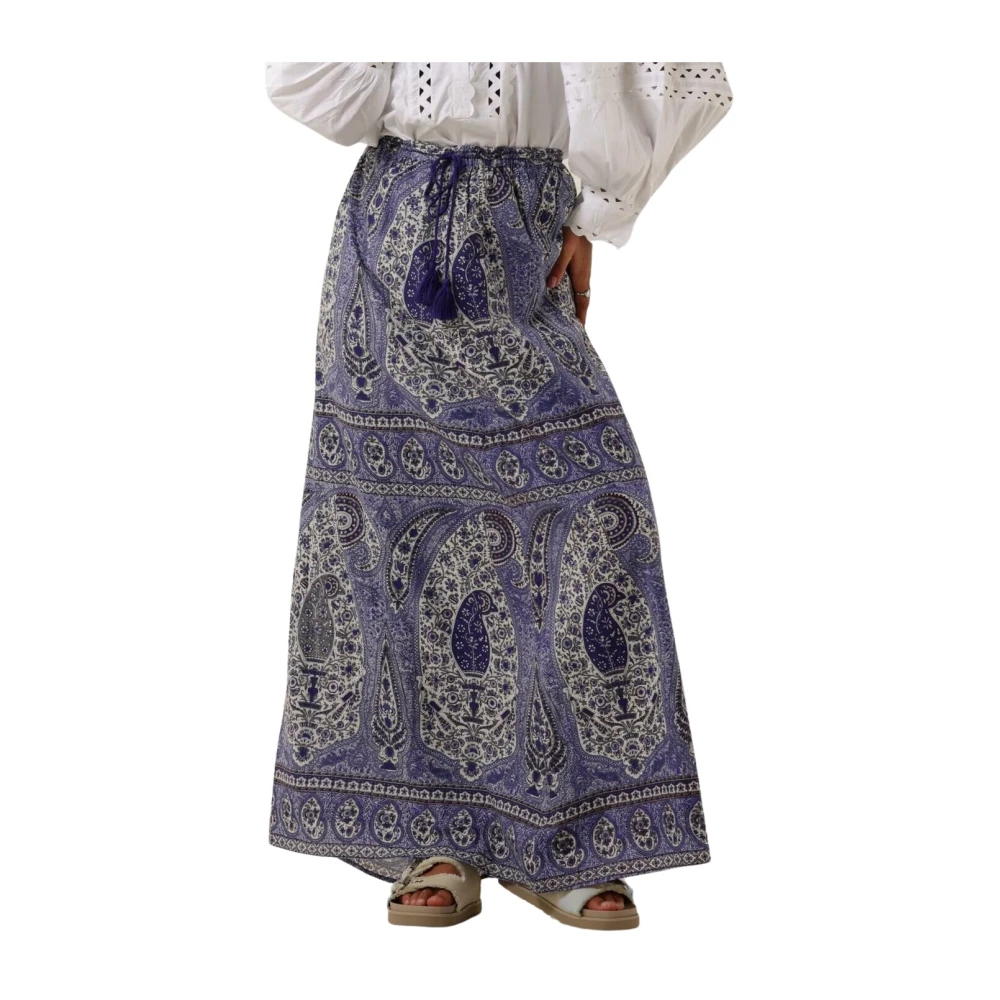 Antik batik Katoenen maxi-rok met paisley print Tajar blauw