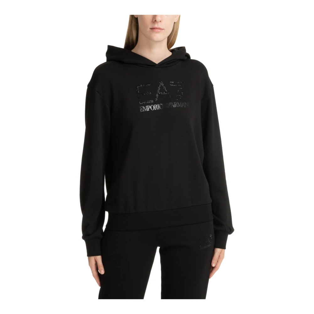 Emporio Armani EA7 Effen Logo Rhinestone Hoodie Black Dames