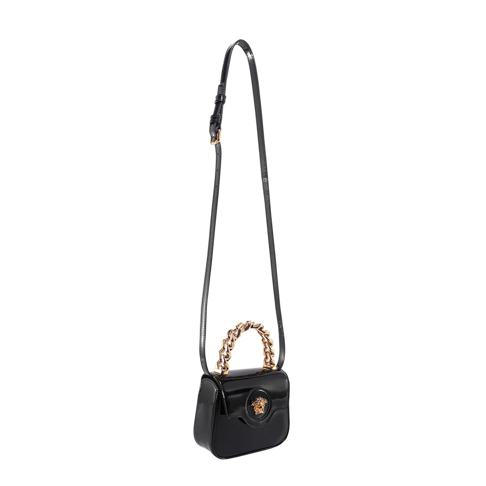 Versace Zwarte Leren Handtas met Kettinghandvat Black Dames