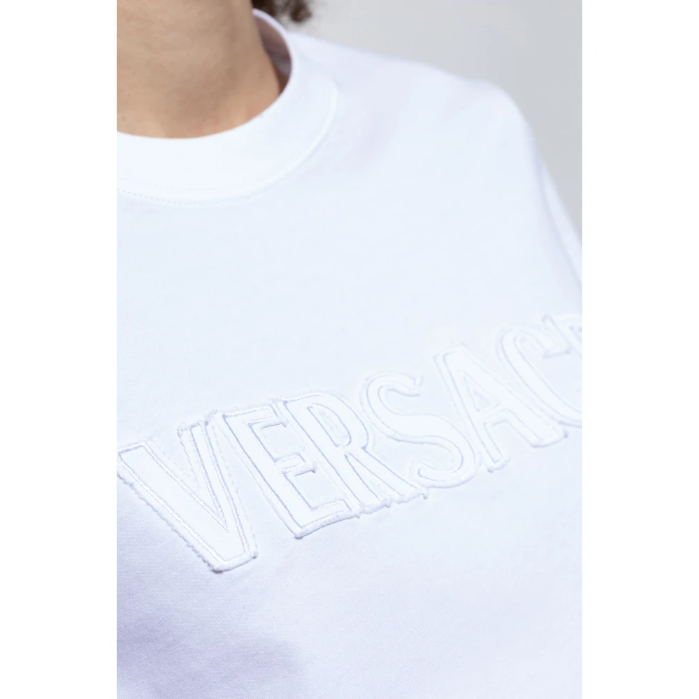 Versace T-shirt met geborduurd logo White Dames