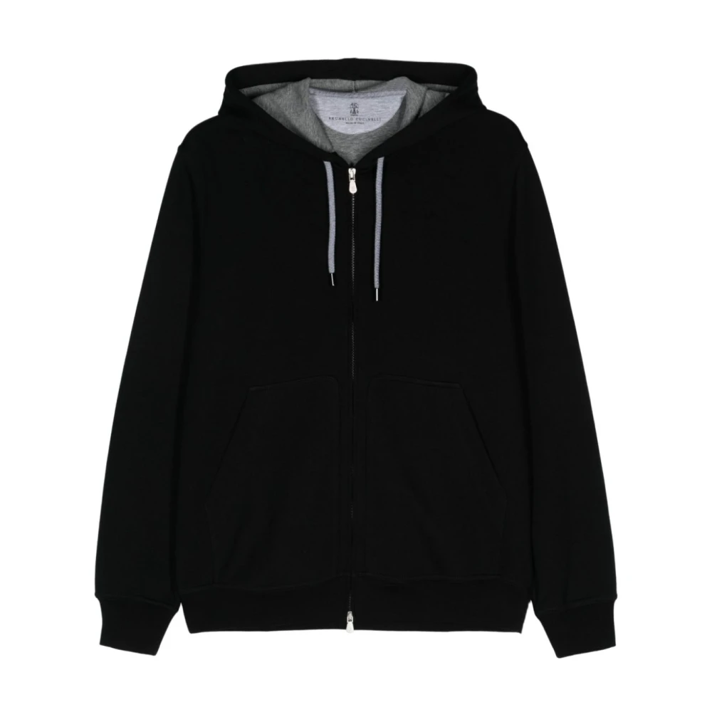 BRUNELLO CUCINELLI Zwarte Hoodie Trui Jersey Katoen Black Heren