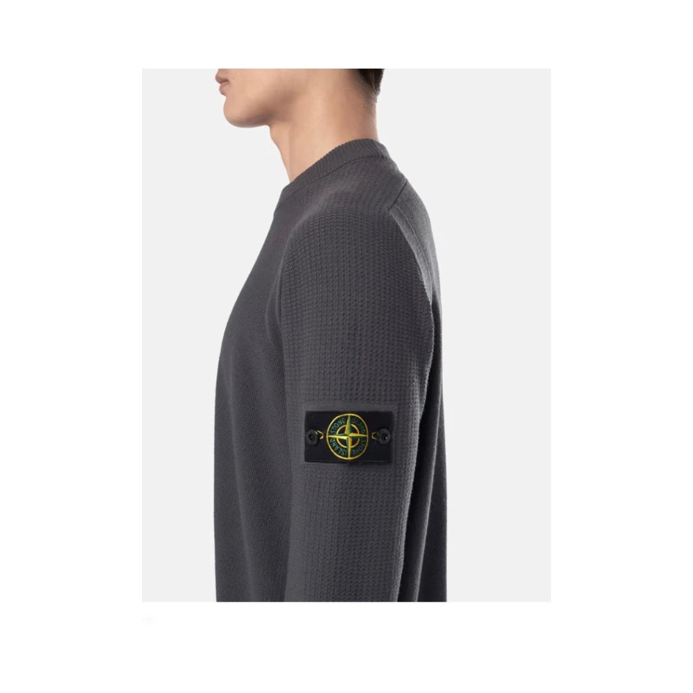 Stone Island Grijze Wol Crewneck Sweater met Ribgegevens Gray Heren