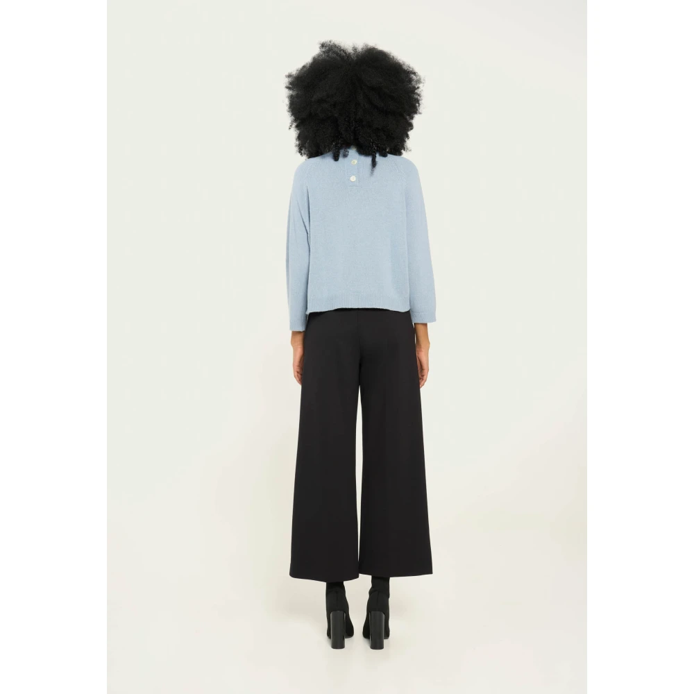 Vicario Cinque Wol Kasjmier Box-Neck Sweater Ribbed Finish Blue Dames