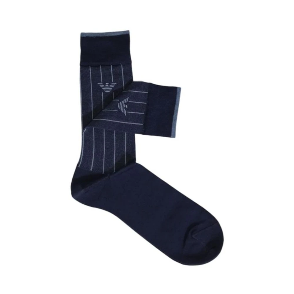 Emporio Armani Blauwe Katoenen Pinstripe Sokken Stijl Blue Heren