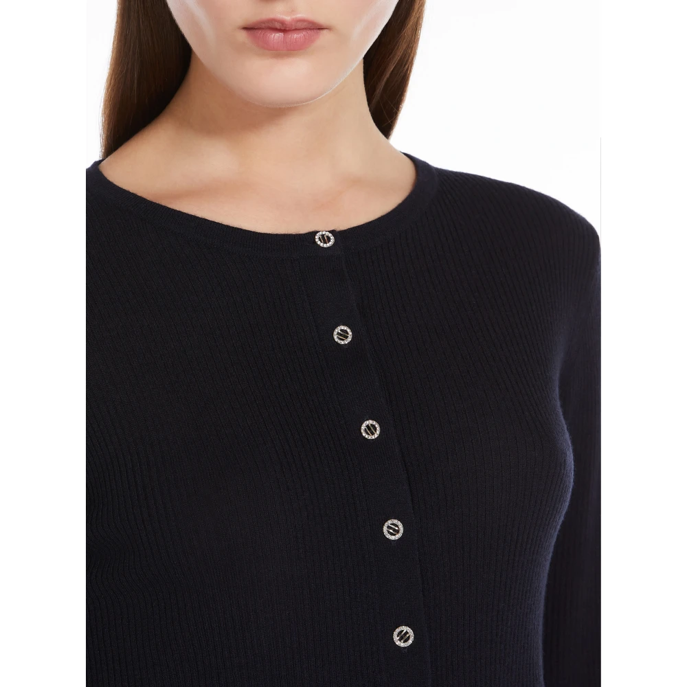 Max Mara Studio Geribbelde Vest in Wol en Zijde Blue Dames