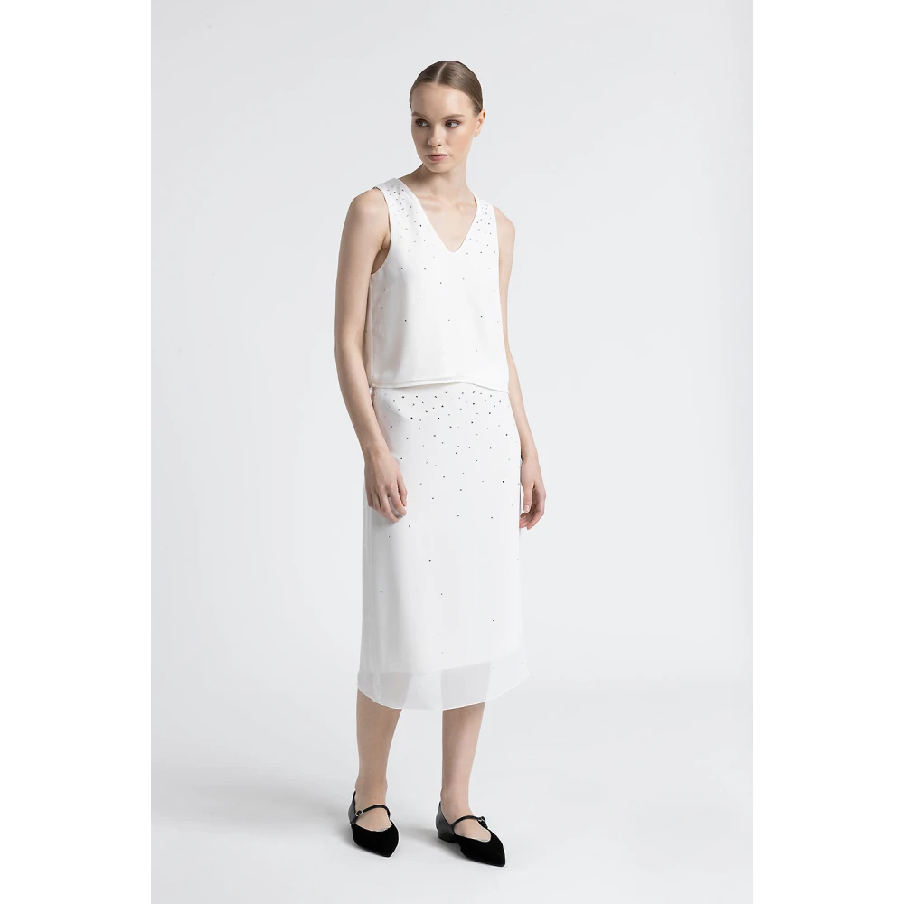 PESERICO Lichte crêpe halfdoorschijnende rok White Dames