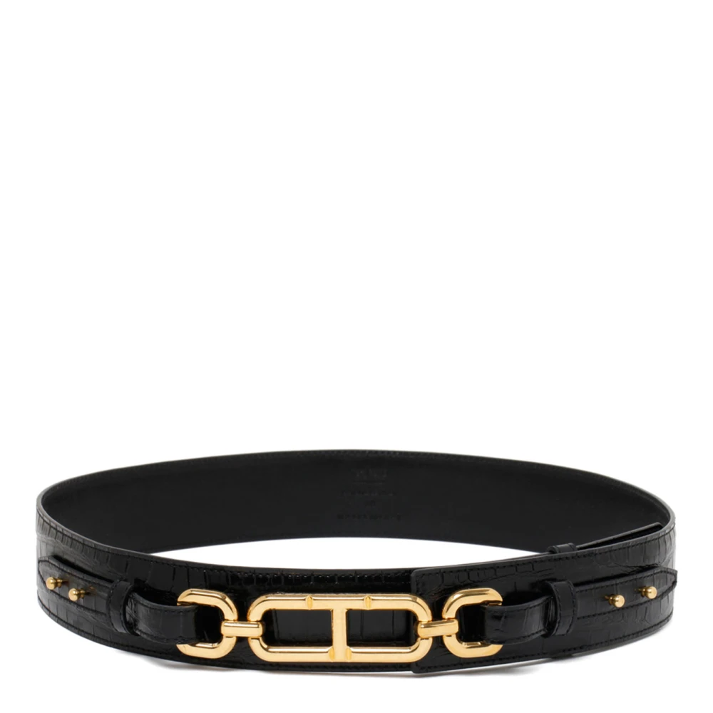 Tom Ford Women's Black Whitney Belt With T-Shaped Signature - Belts - 80 Cm - Accessories