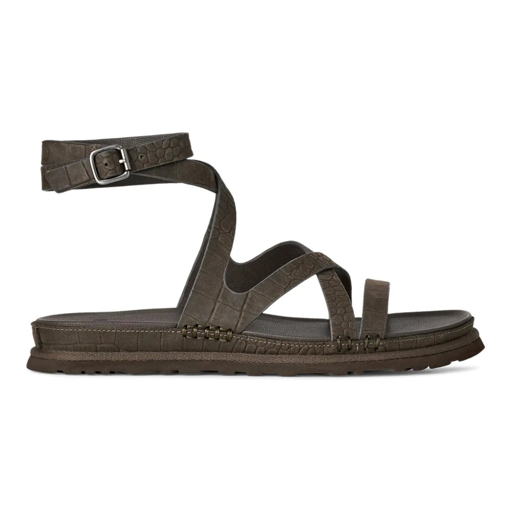 Ugg Women's Brown Flat Sandals, 6 Uk, Goldengaze Embossed Ankle Wrap
