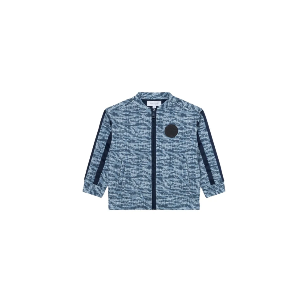 Roberto Cavalli , Kids Sweatshirts, Male, Blue, 4 Y | 104 Cm, Monogram Rc Print Zip-Up Sweatshirt