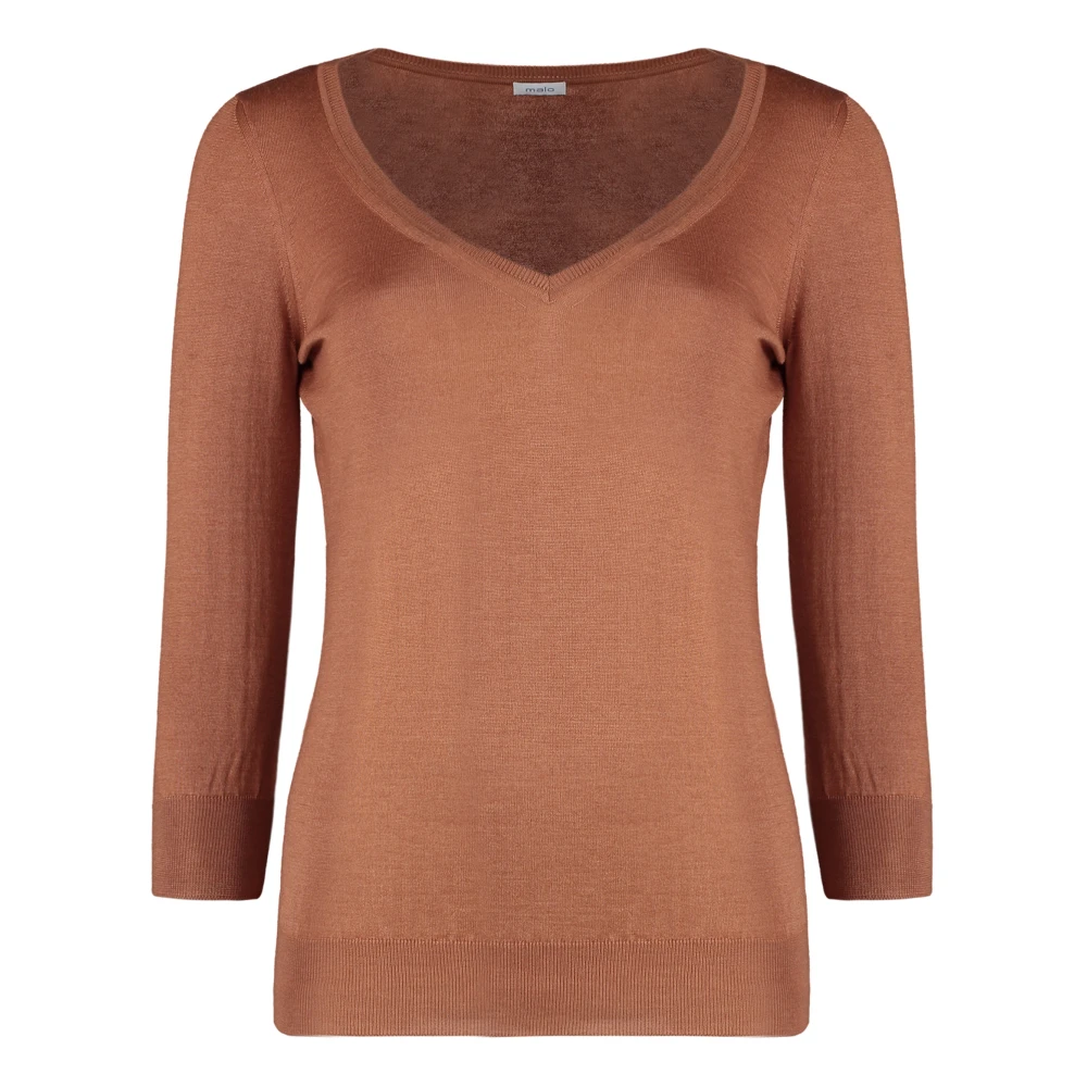 Malo Kasjmier Zijde Pullover met Ribboorden Brown Dames