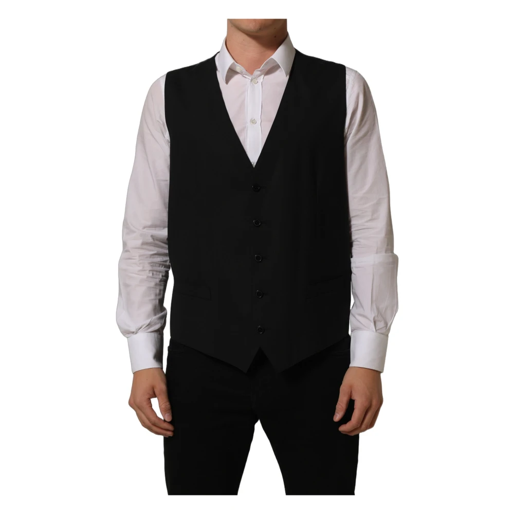 Dolce & Gabbana Black Wool Stretch Waistcoat - Male - Waistcoats - 2XL - Suits
