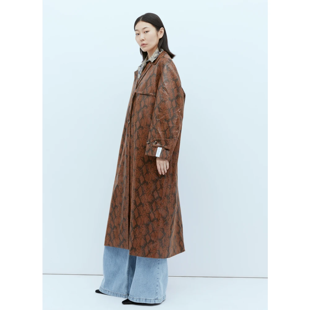 Rokh Faux Snakeskin Embossed Coat Brown Dames