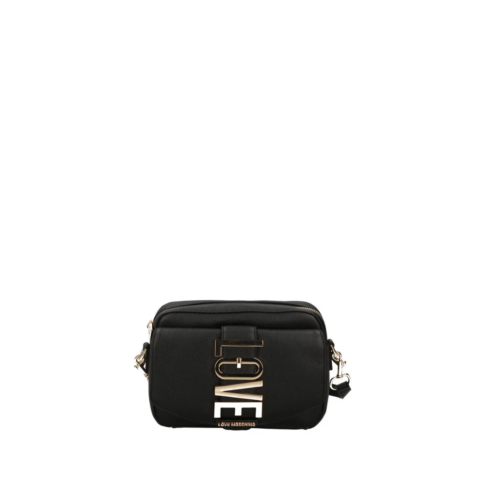Moschino Zwarte schoudertas met gouden details Black Dames