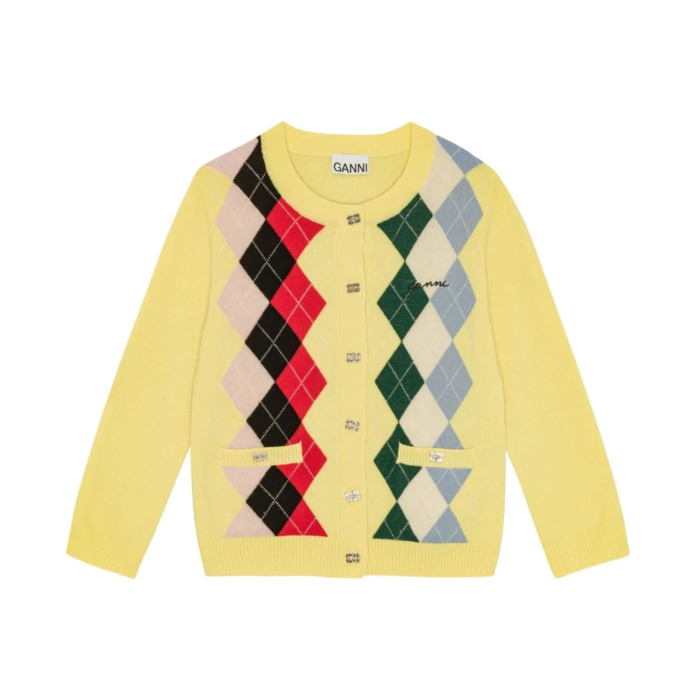 Ganni Women's Yellow Cardigans, Xs, Silk Nylon Jumper