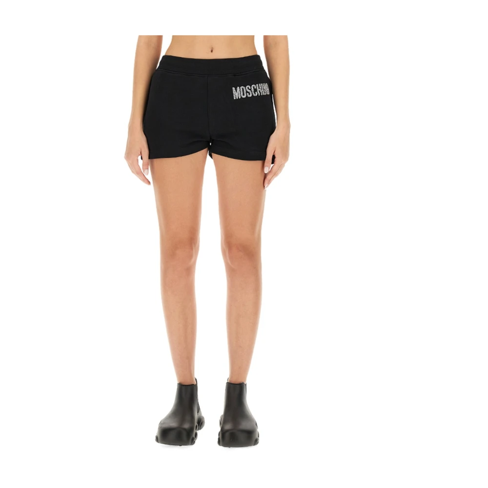 Moschino Logo Print Katoenen Shorts Black Dames