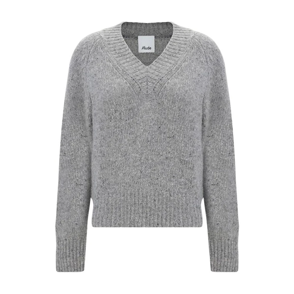 Allude Melange Ribbad V-ringad Kashmirtröja Gray, Dam