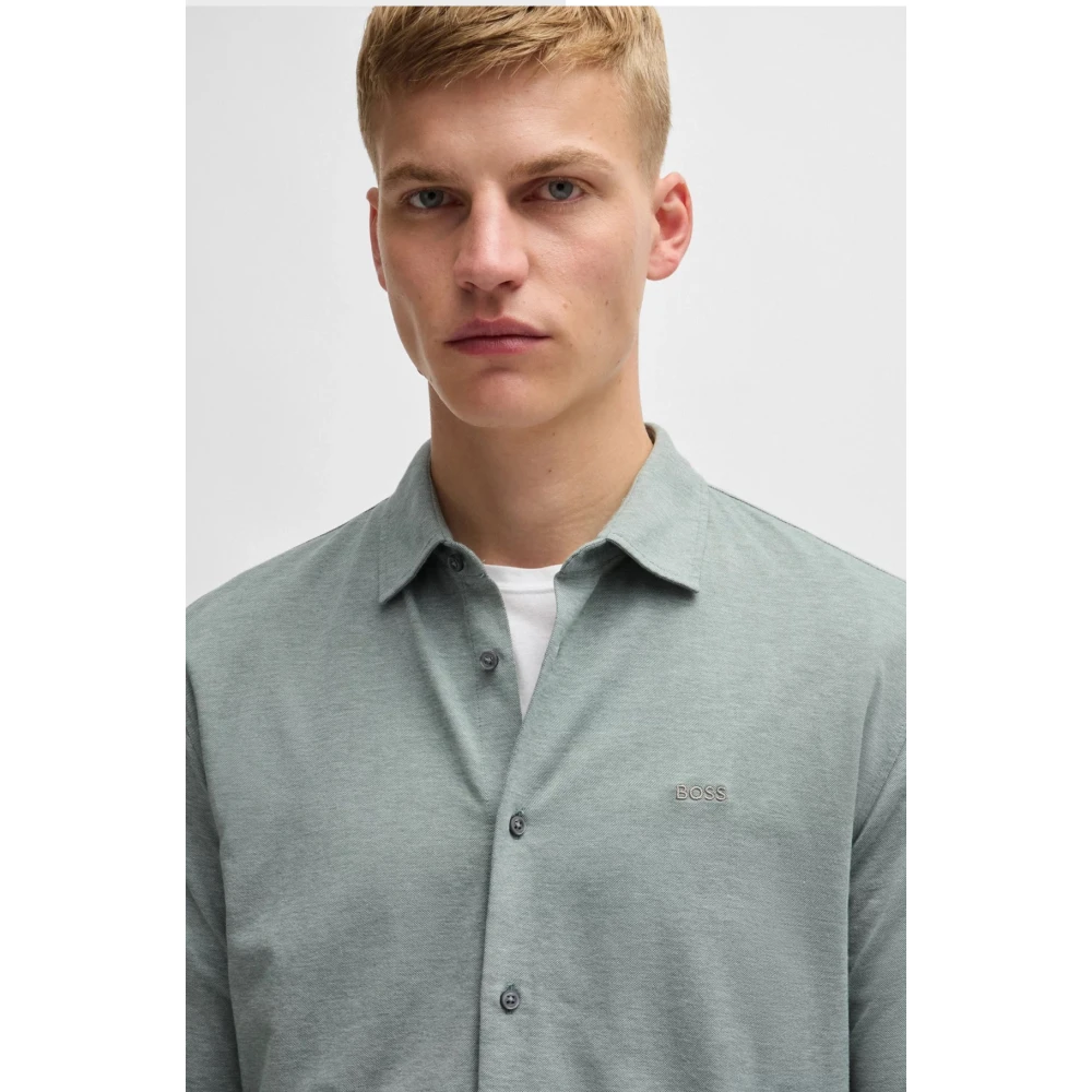 Hugo Boss Moderne Piqué Jersey Overhemd met Spreadkraag Green Heren