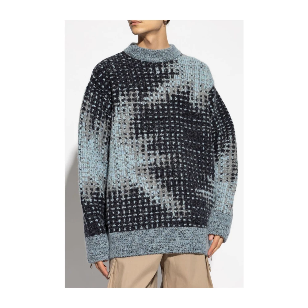 Dries Van Noten Gepixelde Grafische Trui met Zijrits Multicolor Heren