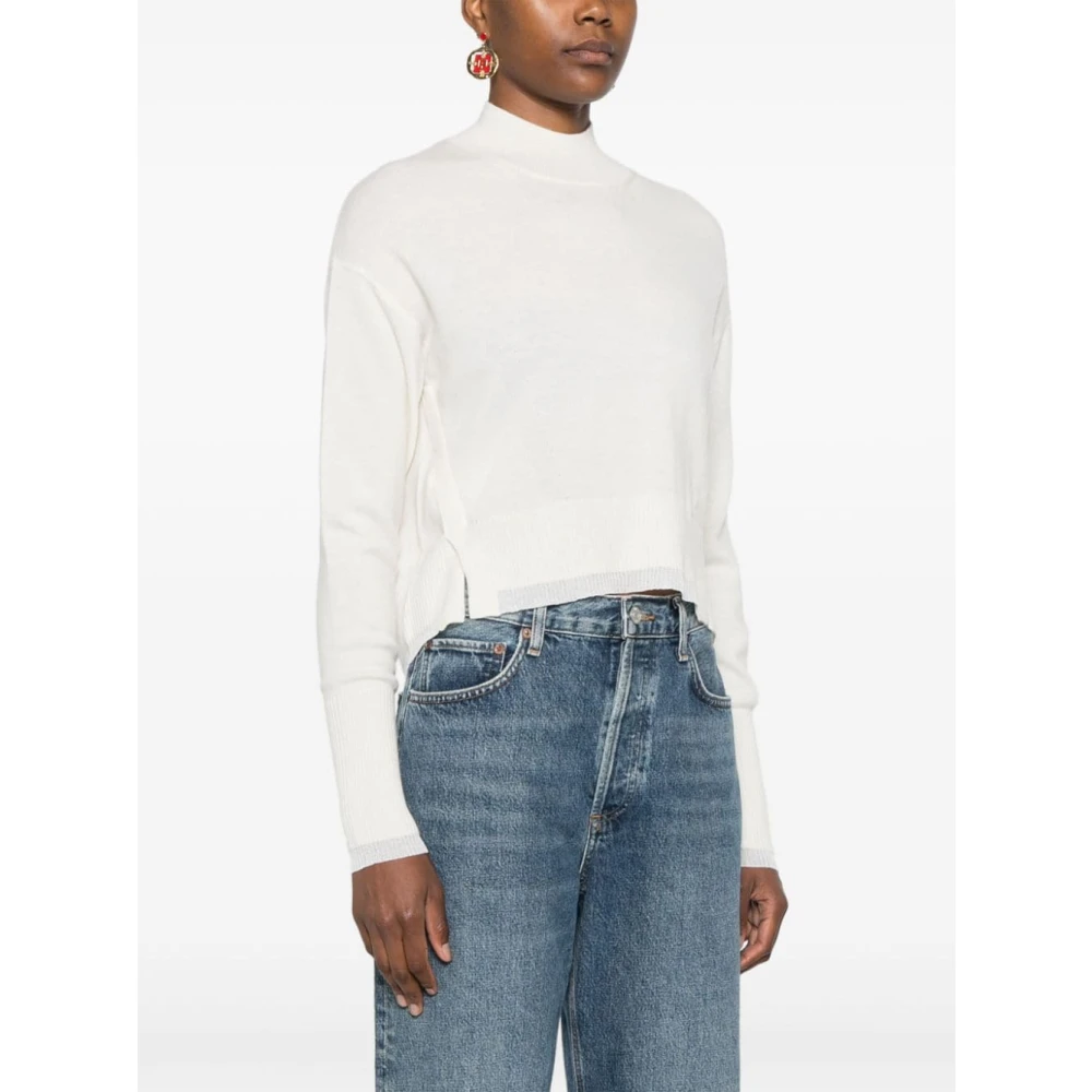 pinko Witte Wol-Kasjmier Trui met Mock Hals White Dames