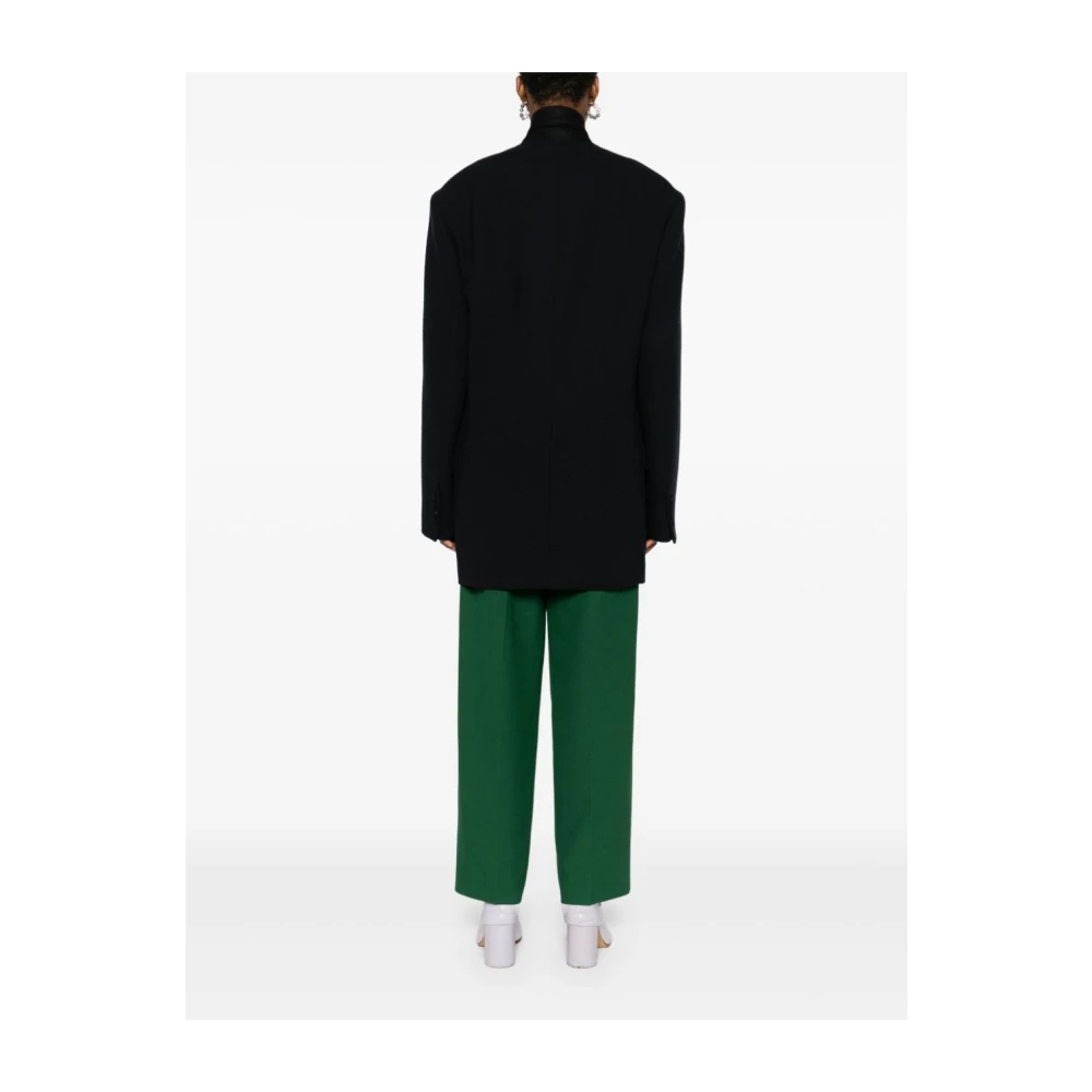 Dries Van Noten Geborduurde Wollen Jas Marineblauw Blue Dames