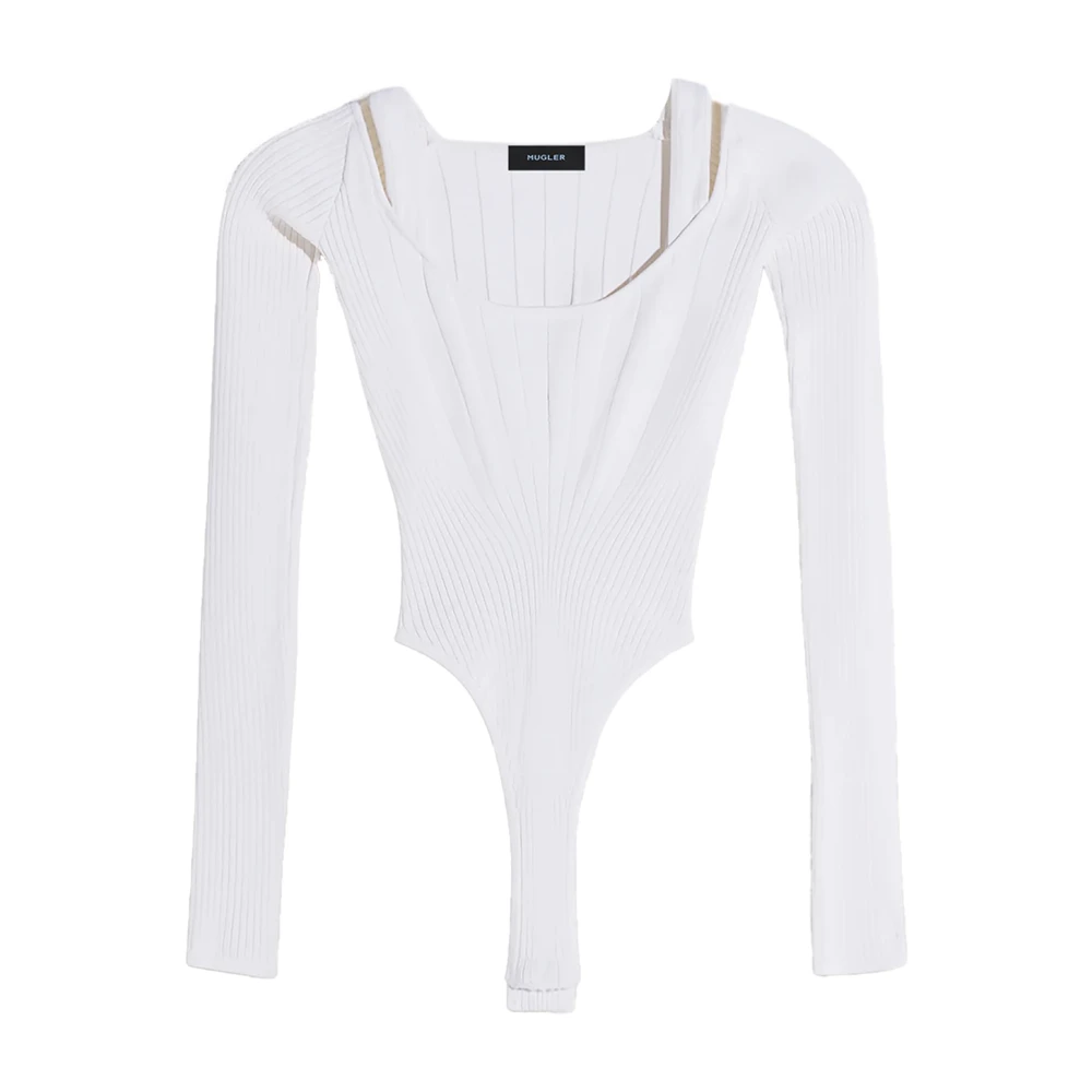 Mugler Beige Sculpting Gebreide Bodysuit met Cut-Out White Dames