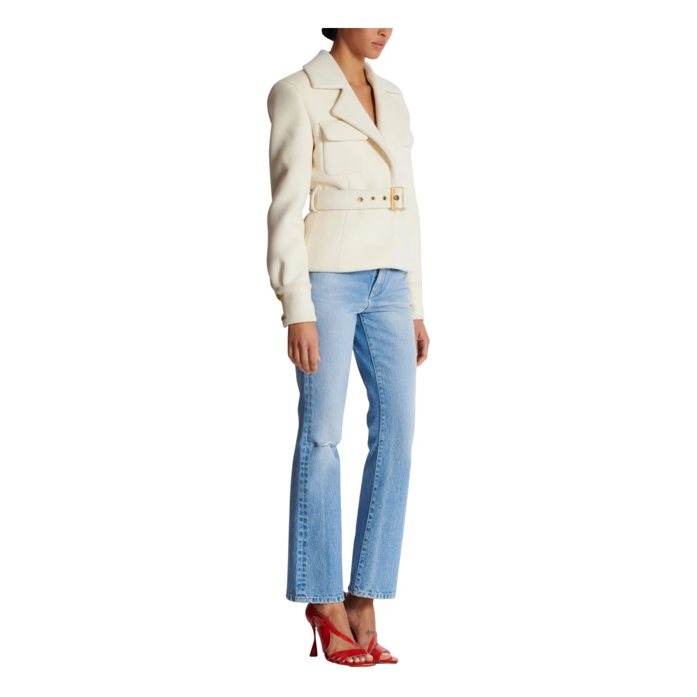 Balmain Wollen ceintuurjas Beige Dames