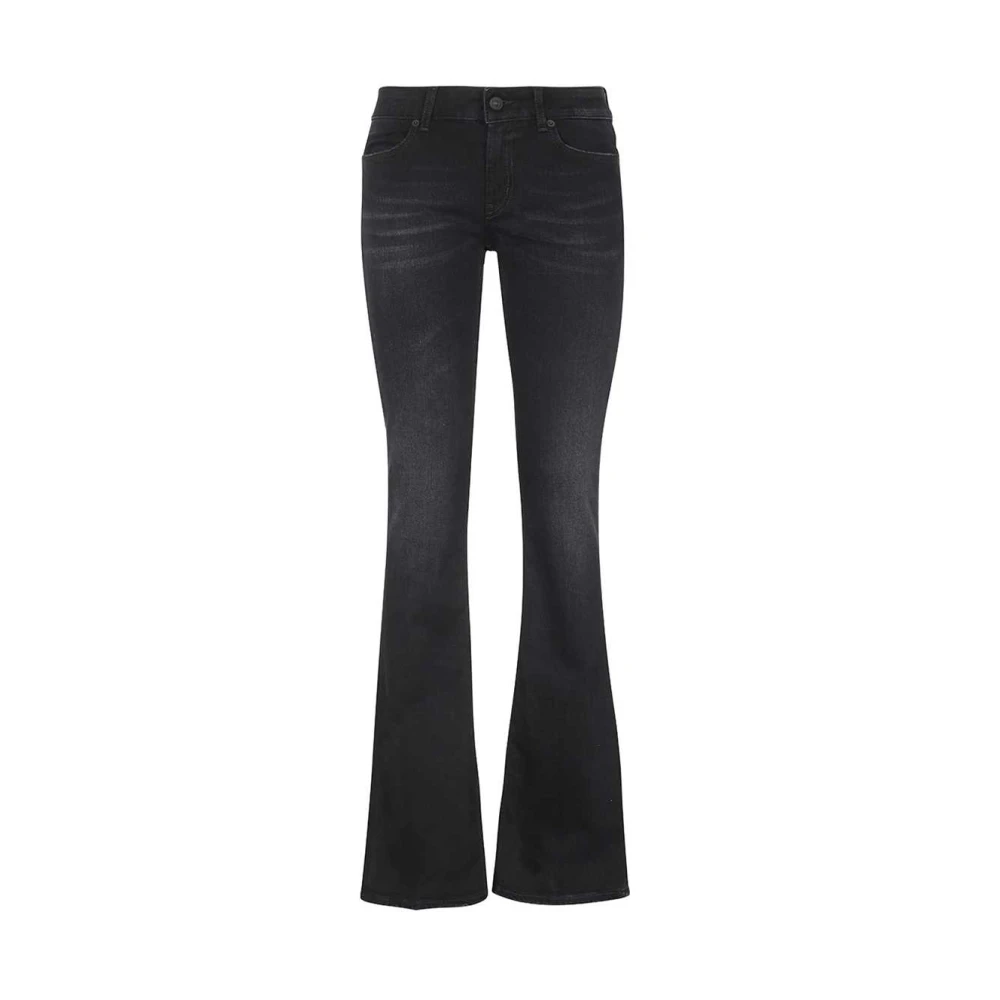 Dondup Bootcut Jeans met Leren Logo Tag Black Dames