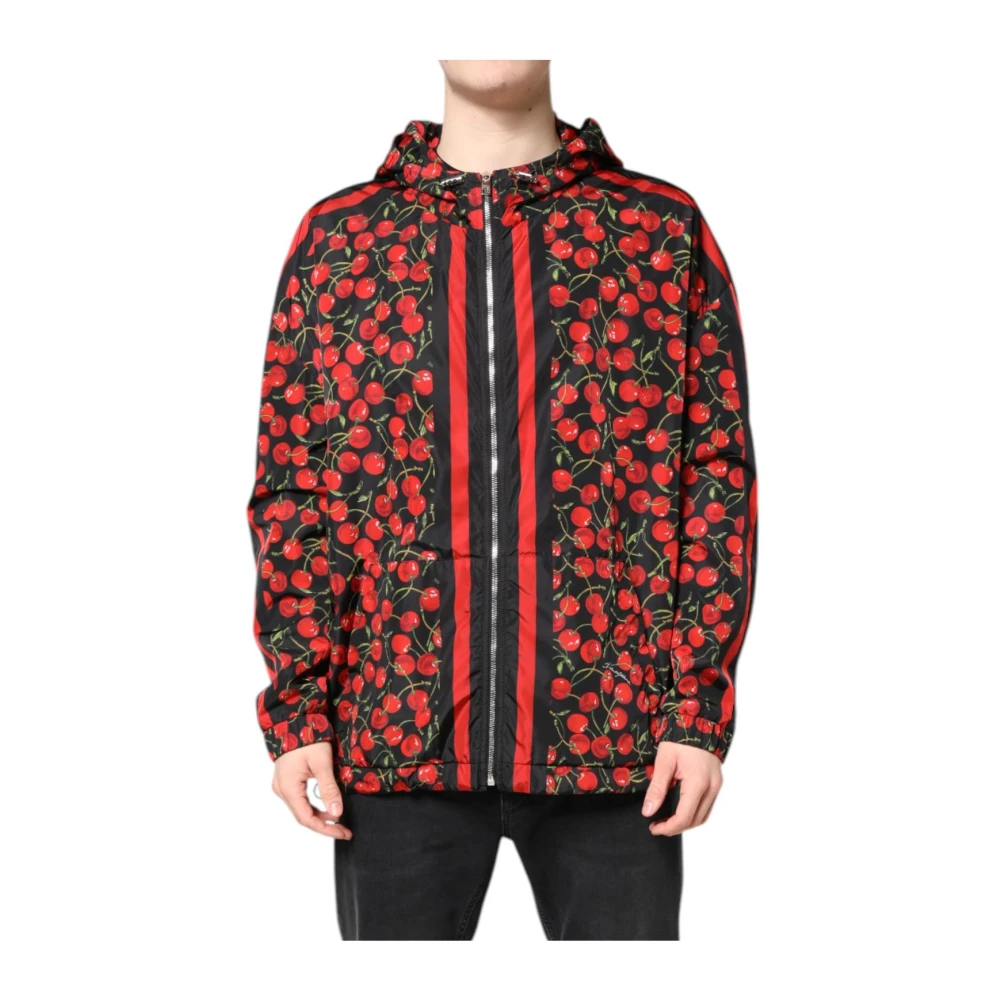 Dolce & Gabbana Men's Multicolor Cherry Print Hooded Windbreaker Jacket - Light Jackets - L - Jackets