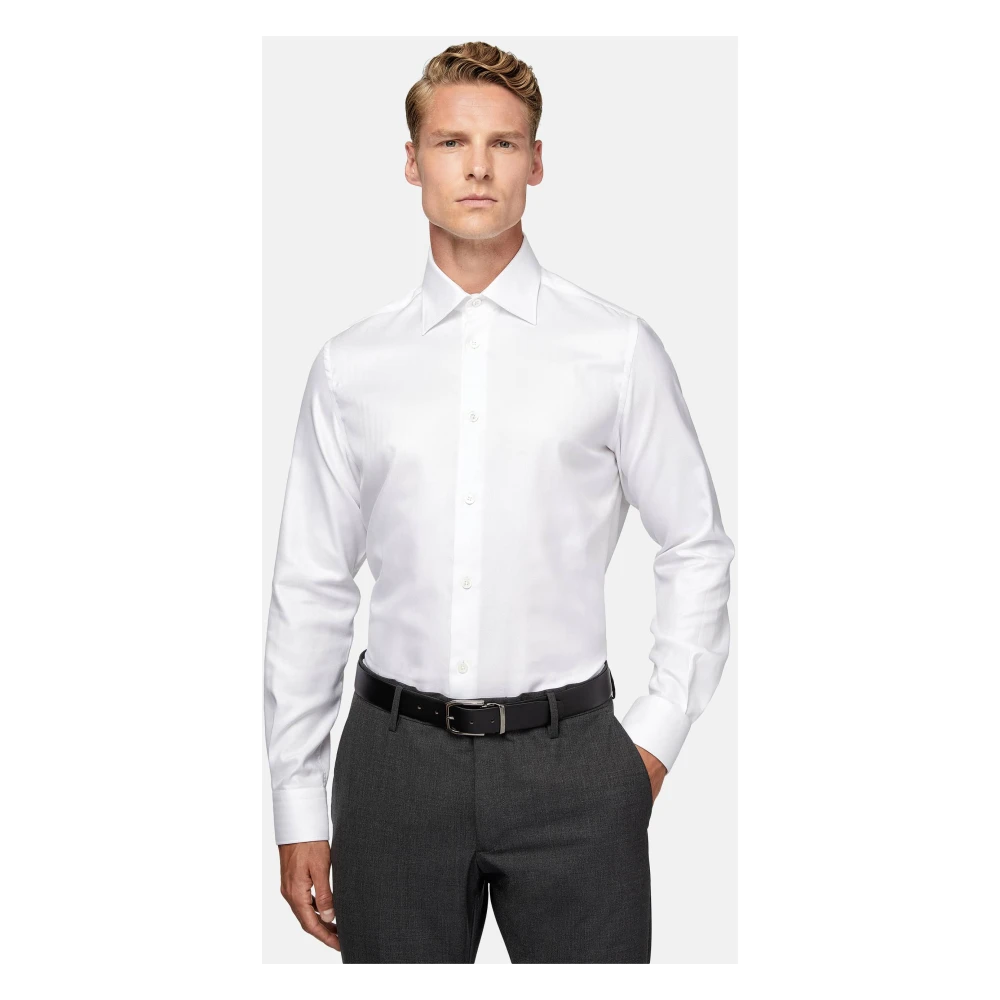 Boggi Milano Regular Fit Katoenen Twill Overhemd White Heren