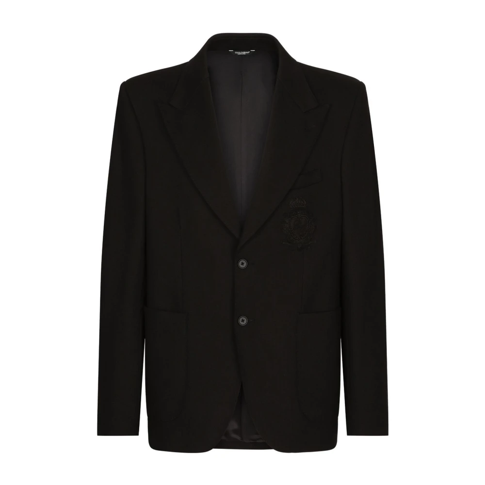 Dolce & Gabbana Men's Black Blazers, M, Sophisticated Logo-Patch Blazer