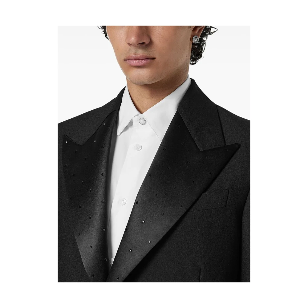 Versace Zwarte Peak Lapel Jas Black Heren