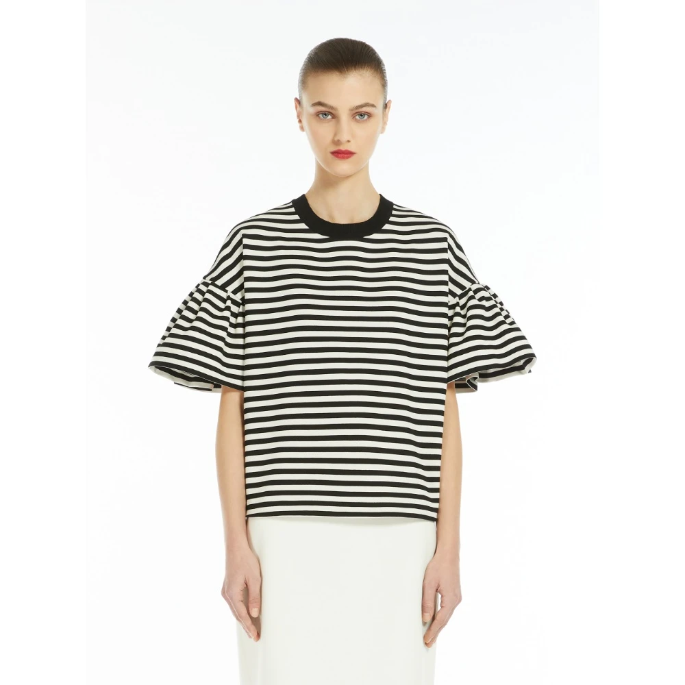Max Mara Gestreepte Ruffle T-shirt Wit Black Dames