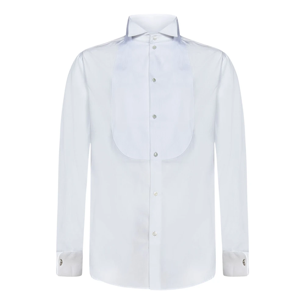 Emporio Armani Vit Formell Skjorta med Vingkrage och Randig Plastron White, Herr