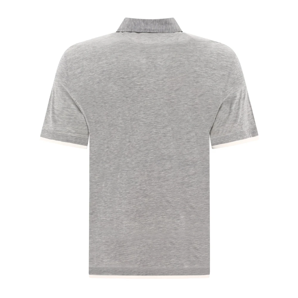 BRUNELLO CUCINELLI Faux Layering Polo Shirt Silk Cotton Gray Heren