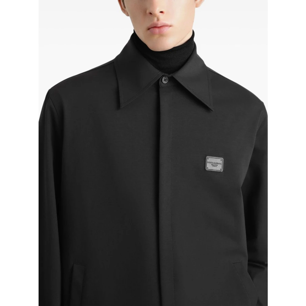 Dolce & Gabbana Zwarte Technische Stof Logo Shirt Black Heren