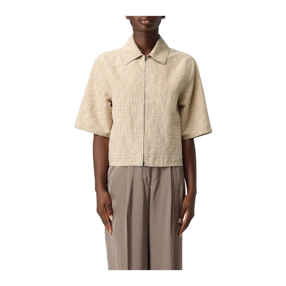 Fendi Women's Beige Zip-Up Shirt
