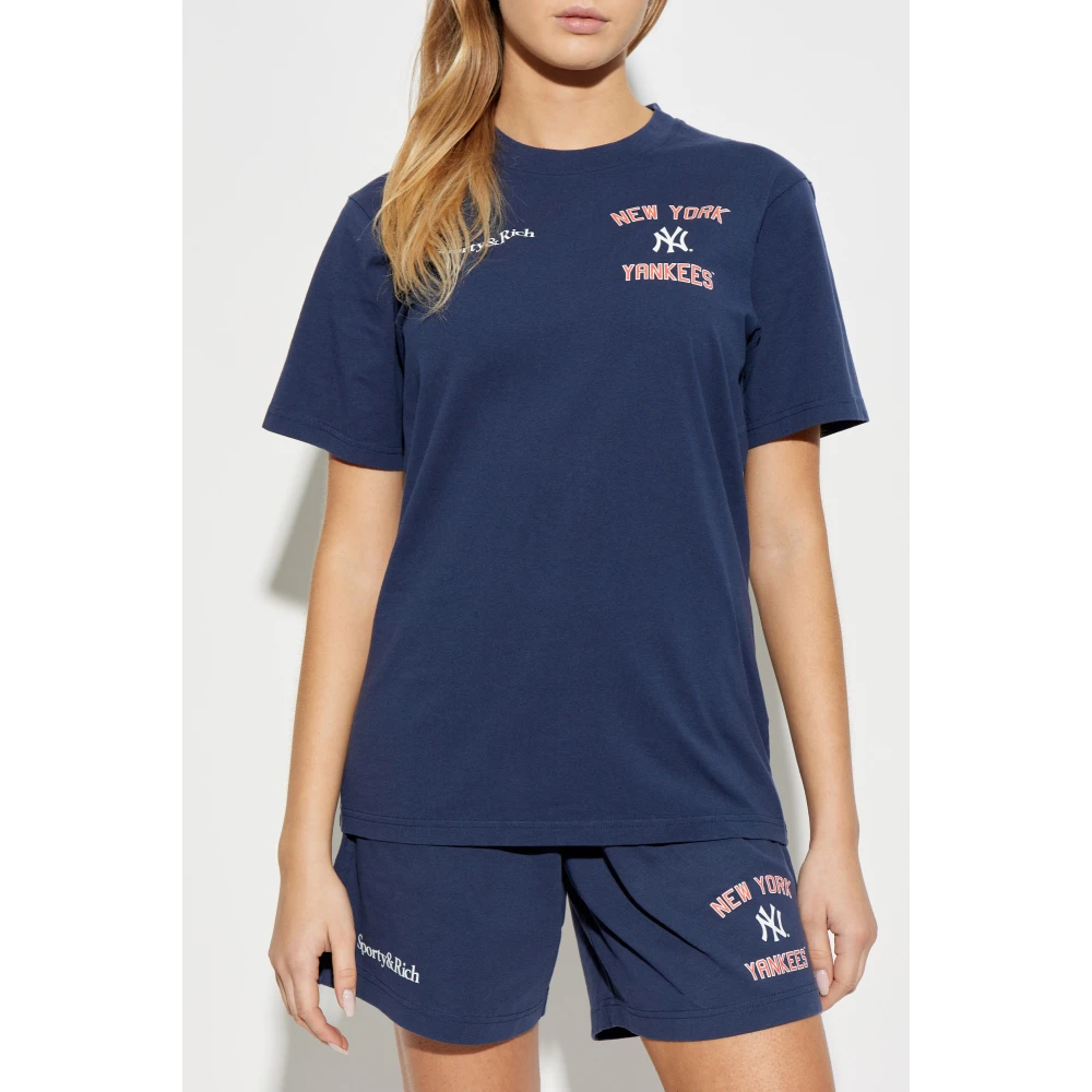 Sporty & Rich T-shirt uit de 47 & The New York Yankees collectie Blue Unisex