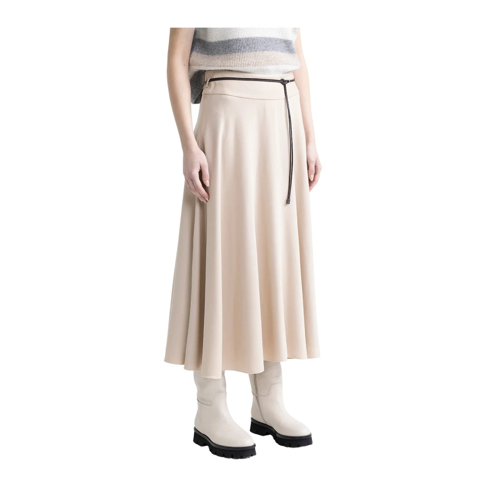 PESERICO Wollen en viscose twill lange rok met riem Beige Dames